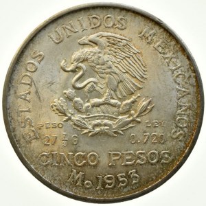 Mexiko republika 1867-, 5 pesos 1953, KMX 467, Ag720, 27,78g