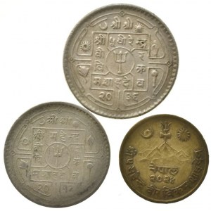 Nepál, 1 rupie 1979, 50 piasa 1955, 10 piasa 1971, 3ks