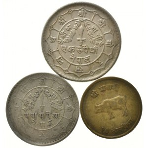Nepál, 1 rupie 1979, 50 piasa 1955, 10 piasa 1971, 3ks