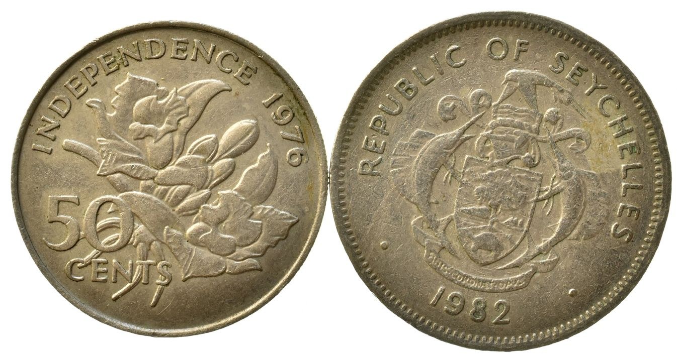 Seychelles republika, 1 rupee 1982, 50 cents 1976, 2ks - Online auction /  Online bidding - Price - OneBid