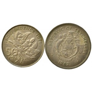 Seychelles republika, 1 rupee 1982, 50 cents 1976, 2ks