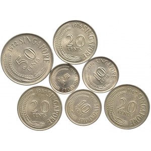 Singapur, 50 cents 1972, 20 cents 1967, 1976, 1980, 10 cents 1968, 1970, 5 cents 1969, 7 ks