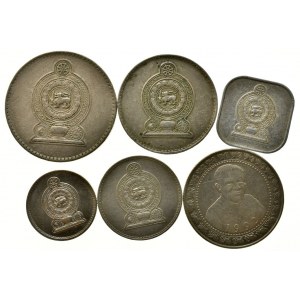 Srí Lanka (Ceylon), 2 rupie 1984, 1 rupie, 1975, 1992, 50 cents 1978, 25 cents 1991, 5 cents 1978, 6 ks