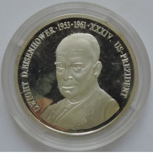 USA, Ag 999, 30mm/8,4g, medaile prezidenti, D.Eisenhower, kapsle