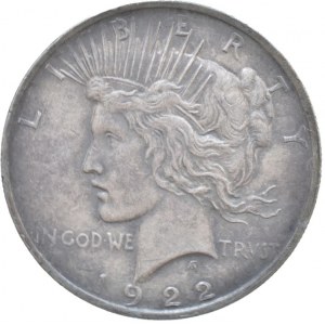 USA, Dolar 1922 - mírový, Philadelphia, KM.150, Ag 900, patina