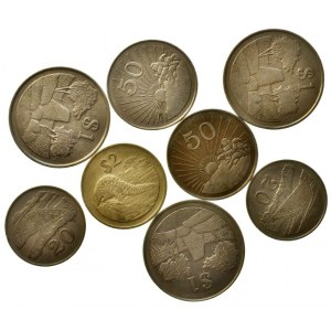 Zimbabwe republika, 2 dolars 1997, 1 dolar 1980, 1993, 1997, 50 cents 1990, 1995, 20 cents 1988, 1989, 8 ks
