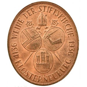 Hartig - poprsí sv. Leopolda zleva, opis/ tři znaky, berle, mitra, Sign., bronz 25/30 mm