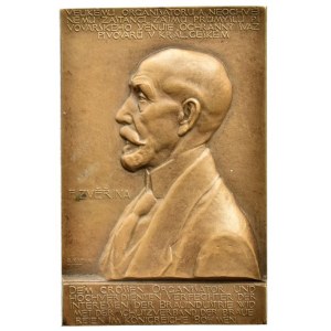 Kafka Bohumil, 1878 - 1942 - Fr. Zvěřina - organizátor prům. pivovarnického 1917 - poprsí zleva, nápis, Sign., jednostranný patinovaný bronz 46x71 mm