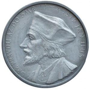 Kužel M. - Mistr Jan Hus - na památku konfirmace b.l. - poprsí zleva, opis /kalich na rozevřené knize, obilí, réva, opis, Sign., razil Pichl, zinek 42 mm