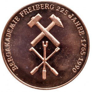 Německo-Freiberg - 225let Bergakademie, busty Oppela a von Heynitze vlevo / hornické symboly, Cu 40mm, kapsle