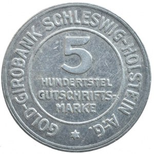 známka 5 gutscrift marke 1923, Schleswig-Holstein, Al 23mm