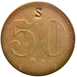 známka 50 hal. s doražbou písmena S, 27mm