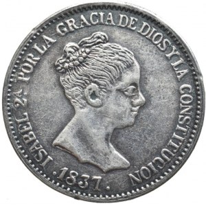 Španělsko, Isabela, 20 Rs. 1837, kopie, sběratelská ražba