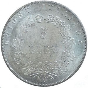 5 lira 1848 V, lev bez podstavce, sběratelská kopie
