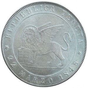5 lira 1848 V, lev bez podstavce, sběratelská kopie