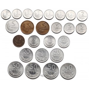 Zestaw 25 monet groszowych z lat 1949-1986