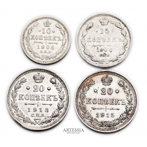 Kopiejki srebrne z lat 1908-1915, Zestaw 4 monet