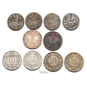Halerze, zestaw 10 monet z lat 1912-18