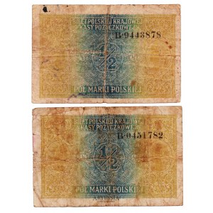 1/2 marki polskiej 1916, Generał, seria B - dwa banknoty
