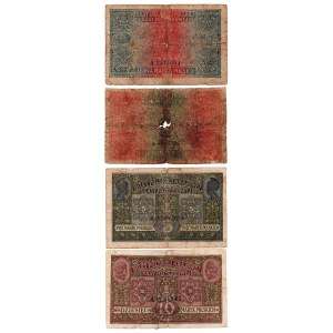 1, 2, 5 i 10 marek polskich 1916, seria A - zestaw banknotów