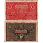 1 marka polska i 10 marek polskich 1919 - dwa banknoty
