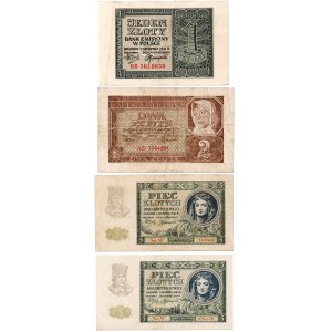 Zestaw banknotów 1,2 i 5 złotych 1941