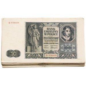 Zestaw 16 banknotów 50 złotych 1941, serie A-D