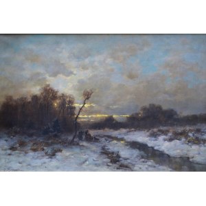 Désiré THOMASSIN [1858 - 1933], Pejzaż zimowy z postaciami w tle