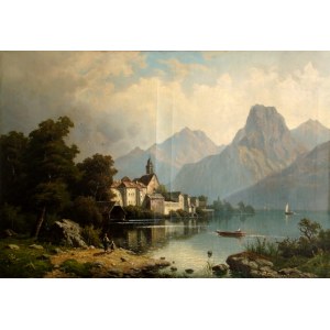 Heinrich DAHMEN (1876-1943), Miasteczko nad jeziorem w górach, 1887r.