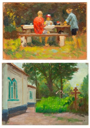 Siergiej I. NIKIFOROW (1920 - 2005), Zestaw dwóch prac: A. Przy stole w ogrodzie, 1993 B. Przy cerkwi, 1991