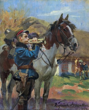 Kossak Wojciech, POBUDKA! TRĘBACZ UŁANÓW Z KONIEM, 1922