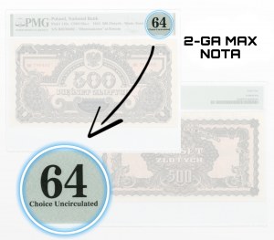 500 złotych 1944 - obowiązkowe seria BH - PMG 64 - 2-ga MAX NOTA