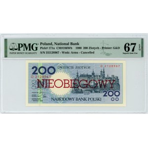 200 złotych 1990 - seria D - NIEOBIEGOWY - PMG 67 EPQ