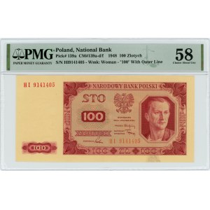 100 złotych 1948 - seria HI - PMG 58