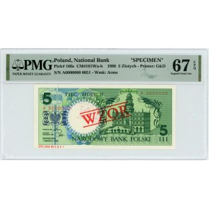 5 złotych 1990 - A - WZÓR / SPECIMEN - PMG 67 EPQ - niski nr wzoru 0051