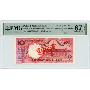 10 złotych 1990 - A - WZÓR / SPECIMEN - PMG 67 EPQ - niski nr wzoru 0051