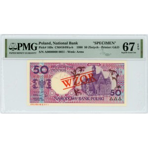 50 złotych 1990 - A - WZÓR / SPECIMEN - PMG 67 EPQ - niski nr wzoru 0051