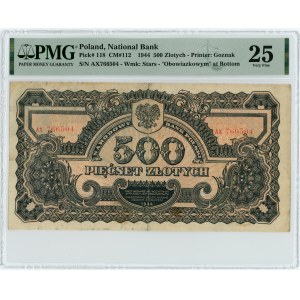 500 złotych 1944 - seria AX obowiązkowym - PMG 25
