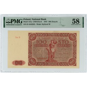 100 złotych 1947 - Ser. D - PMG 58