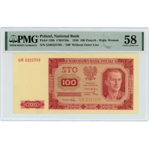 100 złotych 1948 - seria GM - PMG 58 - bez ramki