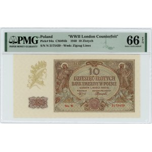 10 złotych 1940 - N - London Counterfeit - PMG 66 EPQ