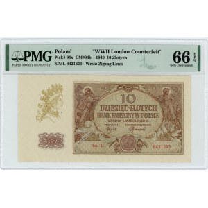 10 złotych 1940 - L - London Counterfeit - PMG 66 EPQ