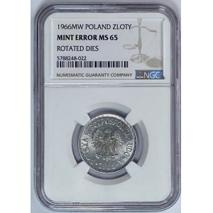 1 złoty 1966 Mint Error (SKRĘTKA) NGC MS65