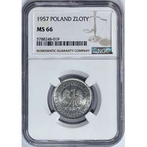 1 złoty 1957 - NAJRZADSZY ROCZNIK NGC MS66 - 2-ga MAX NOTA