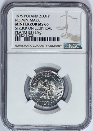 1 złoty 1975 Mint Error NGC MS66
