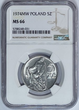 5 złotych 1974 Rybak NGC MS66
