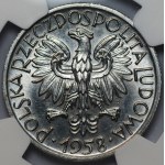 5 złotych 1958 Rybak NGC MS66 wąska ósemka - MAX NOTA