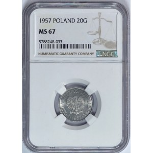 20 groszy 1957 NGC MS67 - MAX NOTA