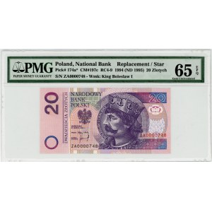 20 złotych 1994 - seria zastępcza ZA 0000748 PMG 65 EPQ