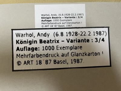 Andy Warhol ( 1928 - 1987 ), K ö nig Beatrix - Variante - 3/4